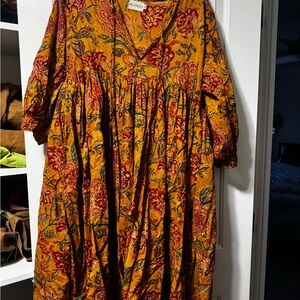 Bilando Mustard Floral V-Neck Midi Dress